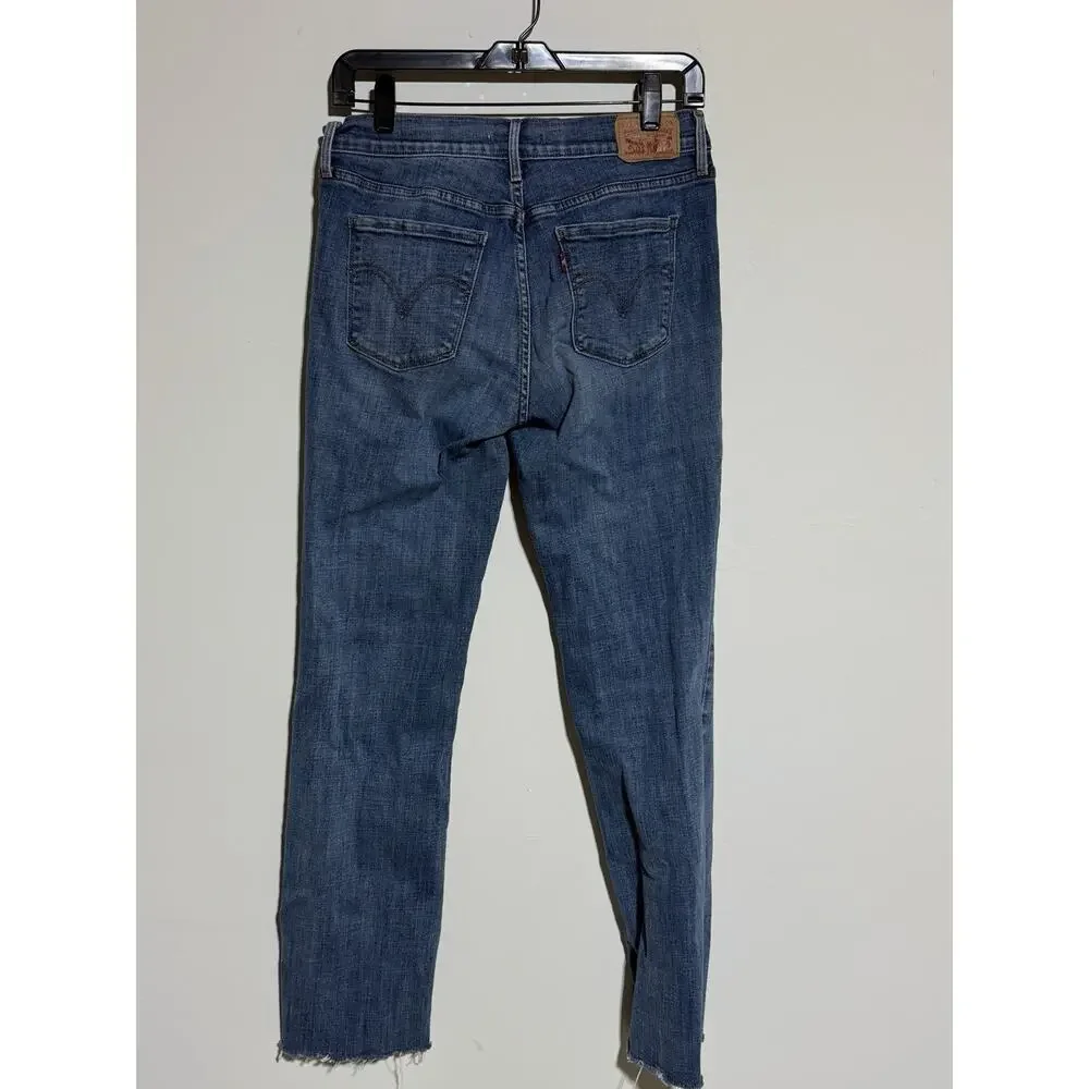 Levis 505 Straight Jeans Womens Size 29 Medium‎ Wash Blue Stretch 5 Pockets